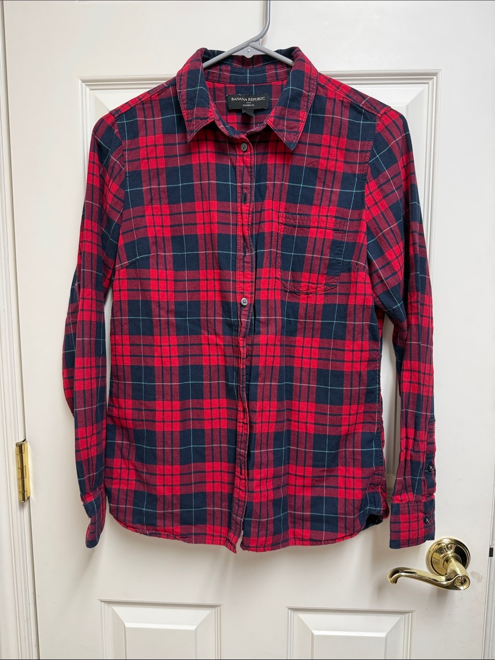 Banana Republic Red and Navy Plaid Button-Down Shirt
